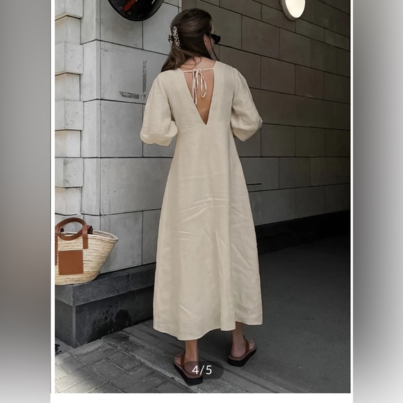 Commense Cotton and Linen Button Front Knotted Long Dress - Picture 11 of 13